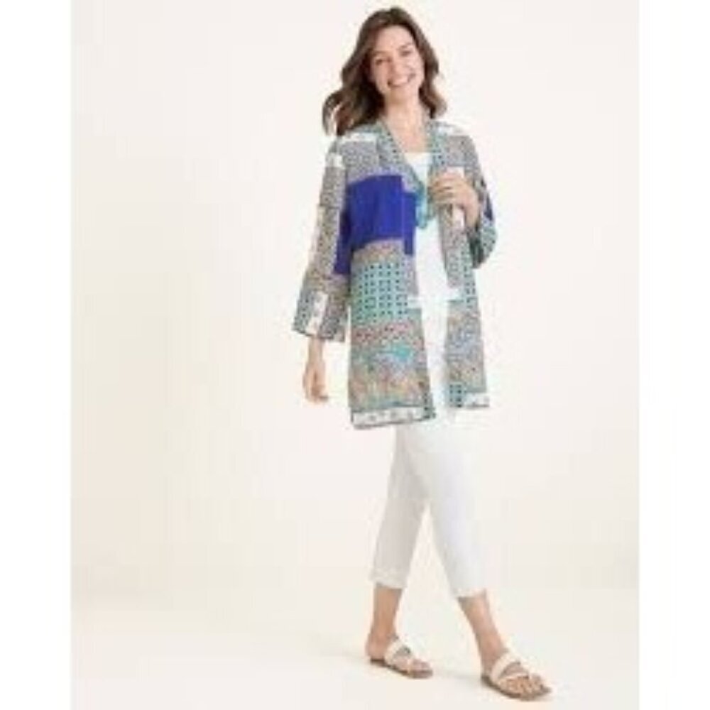 Chico's Patchwork Linen Duster Jacket 1 Medium - image 1